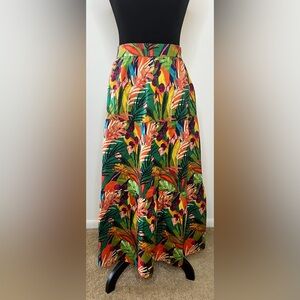 NWT o.p.t Tropical tiered maxi skirt 100% cotton side zipper. Large